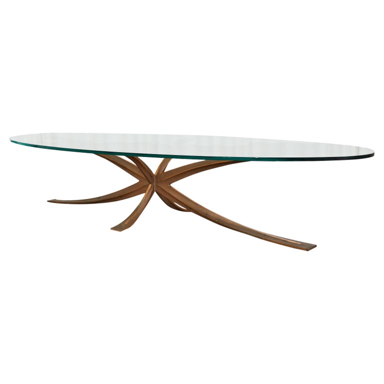 Michel Mangematin Oval Bronze Star Cocktail Coffee Table For Sale