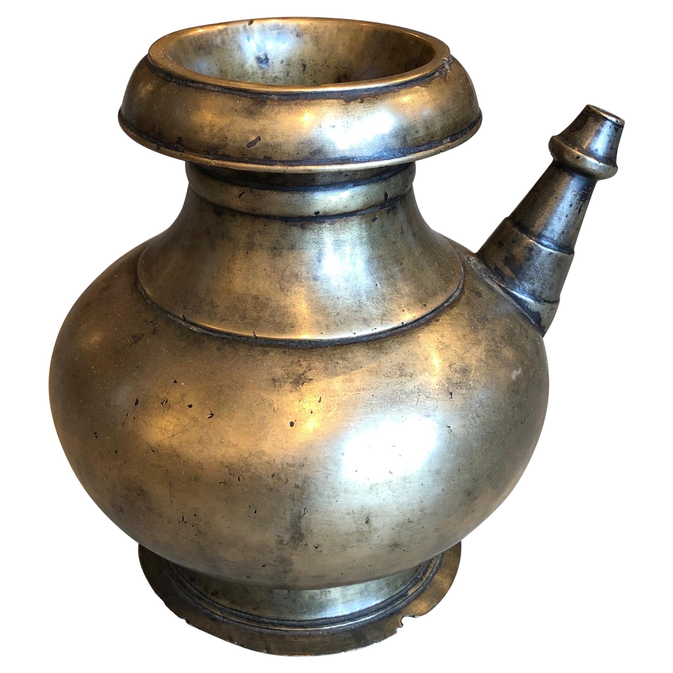 Antique Heavy Bronze Ceremonial Pitcher, from Nepal For Sale