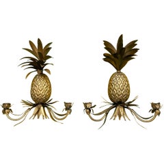 Vintage Bronze Pineapple Wall Sconces, a Pair