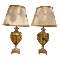 Pair of Italian Table Lamps by Baldi, Gold and Clear Crystal with Bronze Mounts
