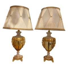 Paire de lampes de bureau italiennes par Baldi, en cristal doré et transparent avec montures en bronze