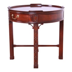 Baker Furniture Chinese Chippendale Carved Mahogany Tea Table