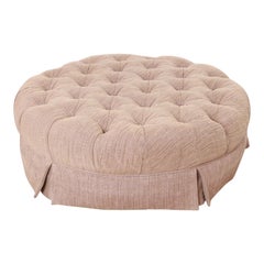 Baker Furniture Tufted Upholstered Large Round Ottoman