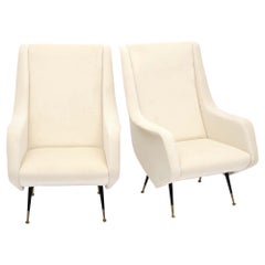 White Velvet Zanuso Style Armchairs