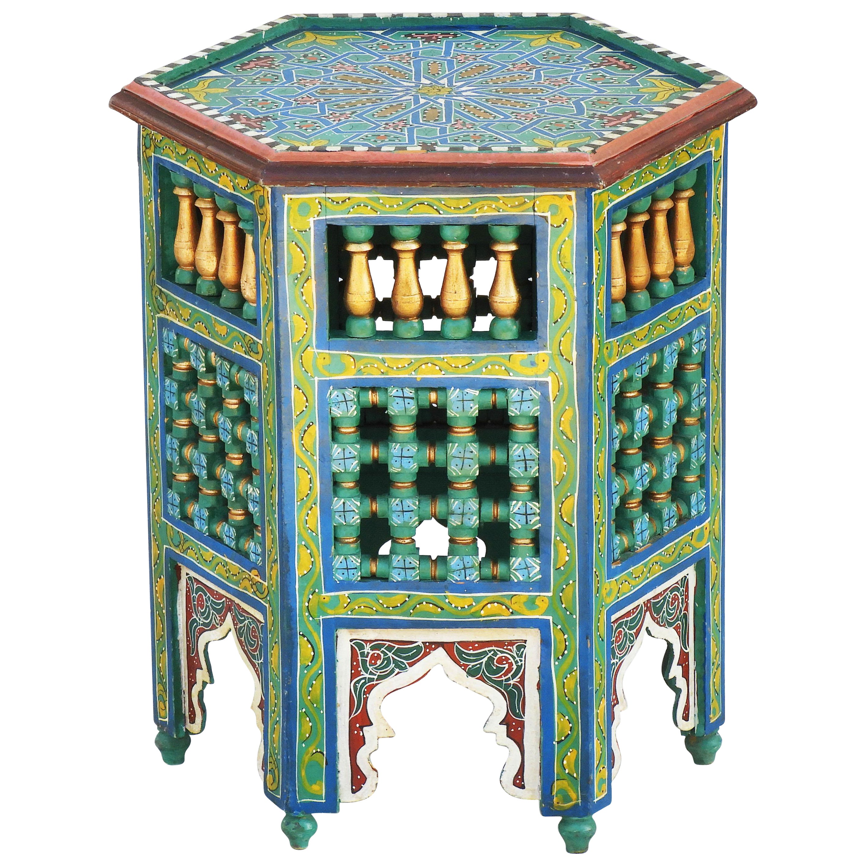 Hand Painted Moroccan Side Table c 1970 FREE SHIPPING