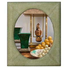 Large Olive Rectangular Shagreen Frame with Oval Glass