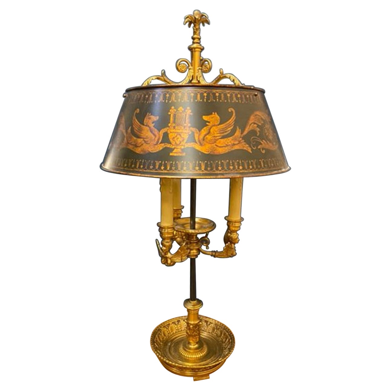 20th Century Empire Style Bouillette Lamp with Painted Tole Shade