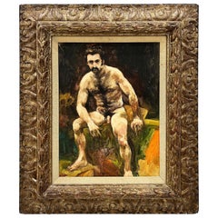 Vintage Framed Midcentury Male Nude Study Oil Painting