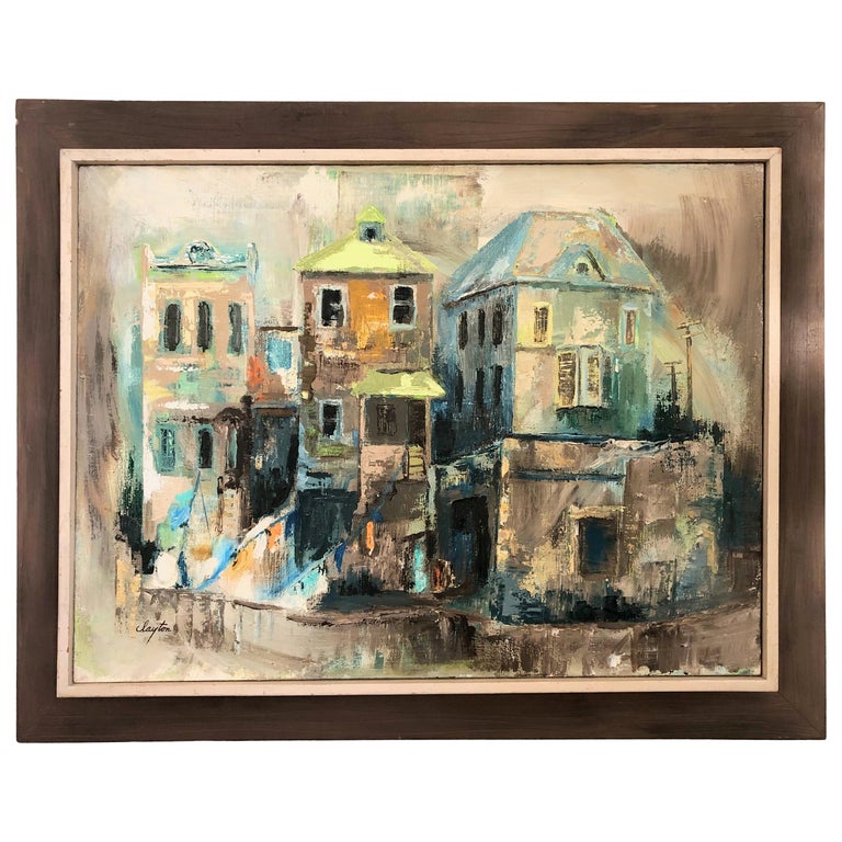 Mid Century Vallejo Cityscape Original Oil Painting For Sale at 1stDibs