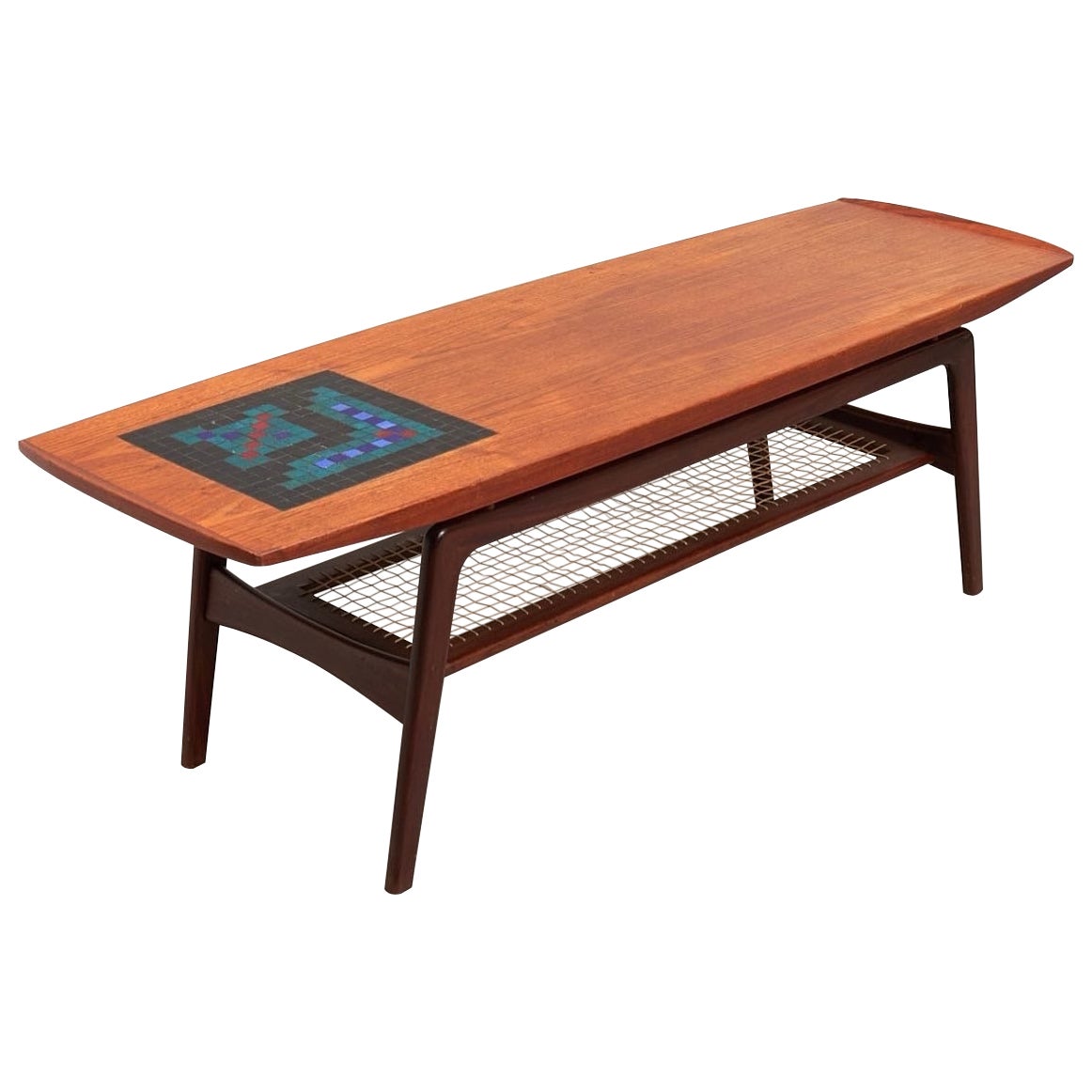 1964 Mid-Century Modern Arne Hovmand Olsen Danish Teakwood Mosaic Coffee Table For Sale