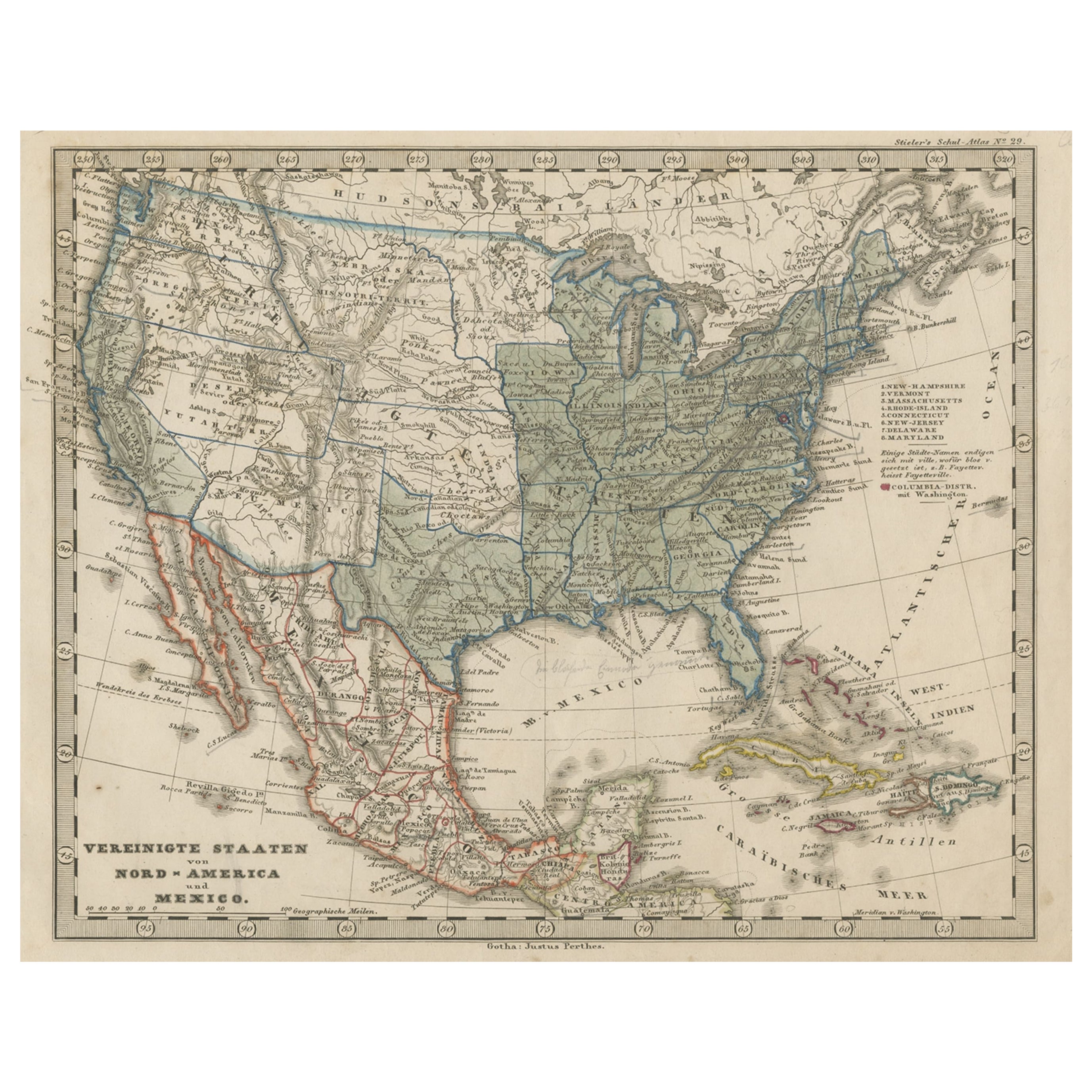 Alte Karte der Vereinigten Staaten und Zentralamerikas, einschließlich Mexiko, ca. 1860 im Angebot