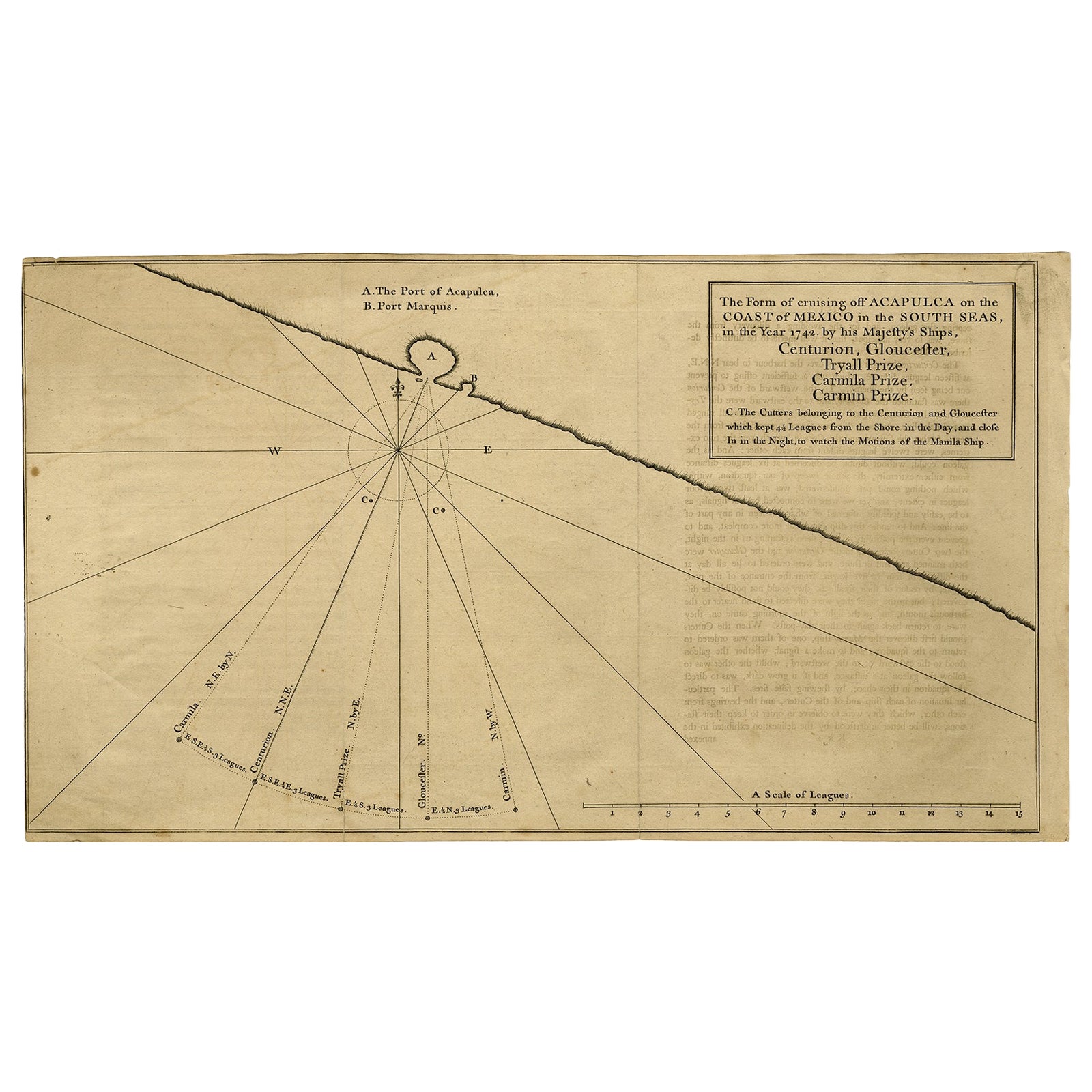 Navigational Chart of Mexico's Coast, with Acapulco and Port Marquis, 1748 For Sale