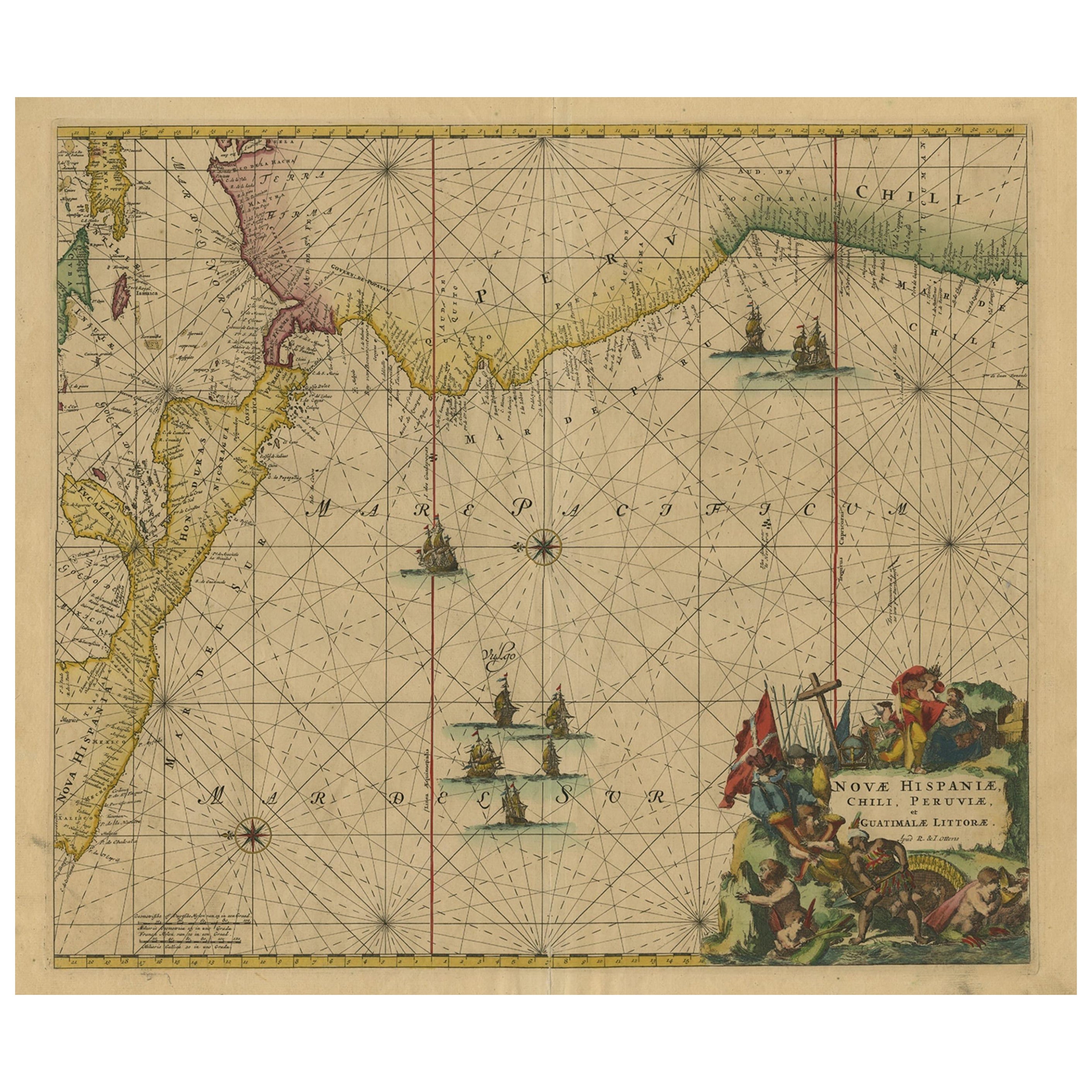 Carte des mers d'Amérique centrale et de la côte nord-ouest de l'Amérique du Sud, vers 1745 en vente