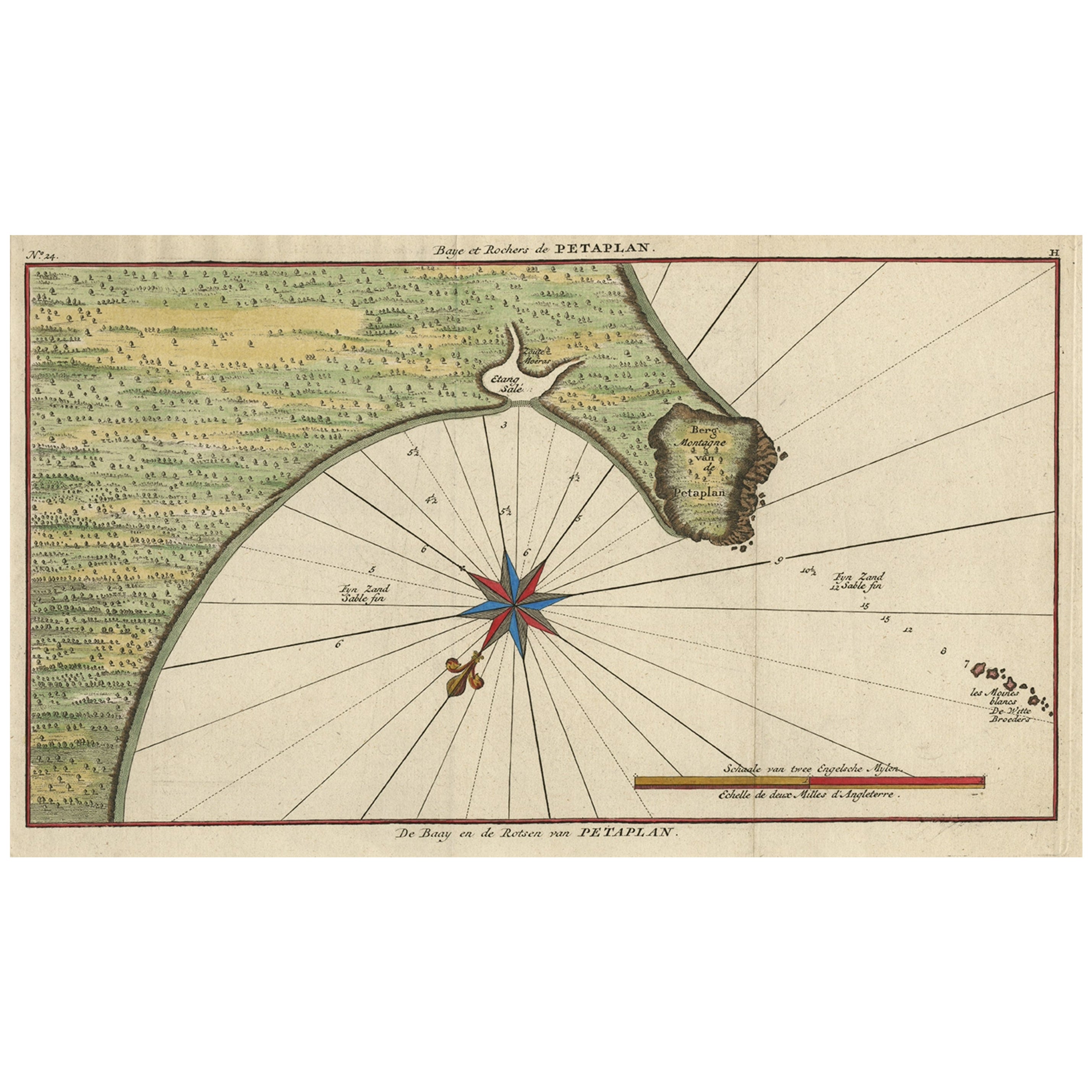 Carte ancienne originale de la baie et des rochers de Petatlan, Mexique, 1749
