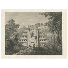 Antique Print of a Ruin of a Temple of the Inca's in Mexico, 1857