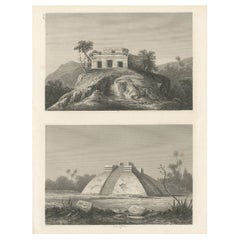Antique Engravings on One Sheet Depicting Ruins in Mexico, 1857
