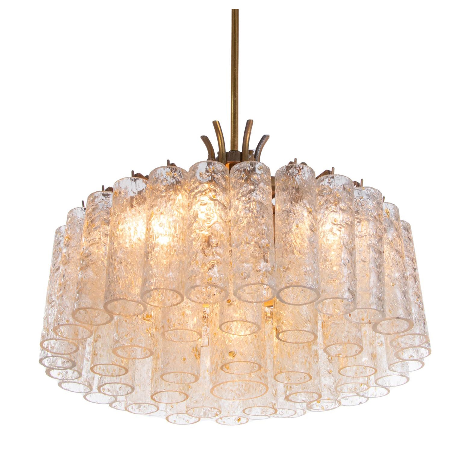 Chandelier with Gold Flaked Murano Glass Tubes & Brass by Doria, Germany, 1960s For Sale