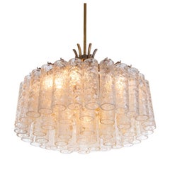 Chandelier with Gold Flaked Murano Glass Tubes & Brass by Doria, Germany, 1960s