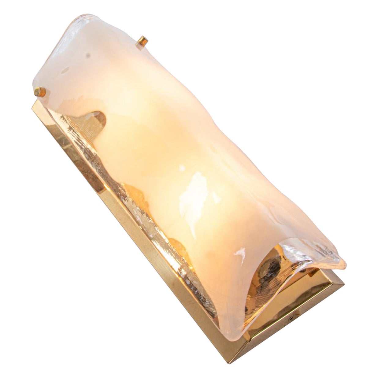 1 (of 2) 1960 Kalmar Large Murano Ice Glass & Brass Wall Sconce by Carlo Nason For Sale