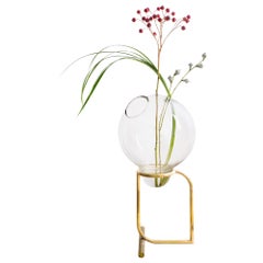 21st Century Table Vase, Glass Vase with Brass Plated Metal Structure, Kanz