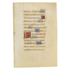 Small 15th Century Illuminated Vellum Book Page, Handwriting