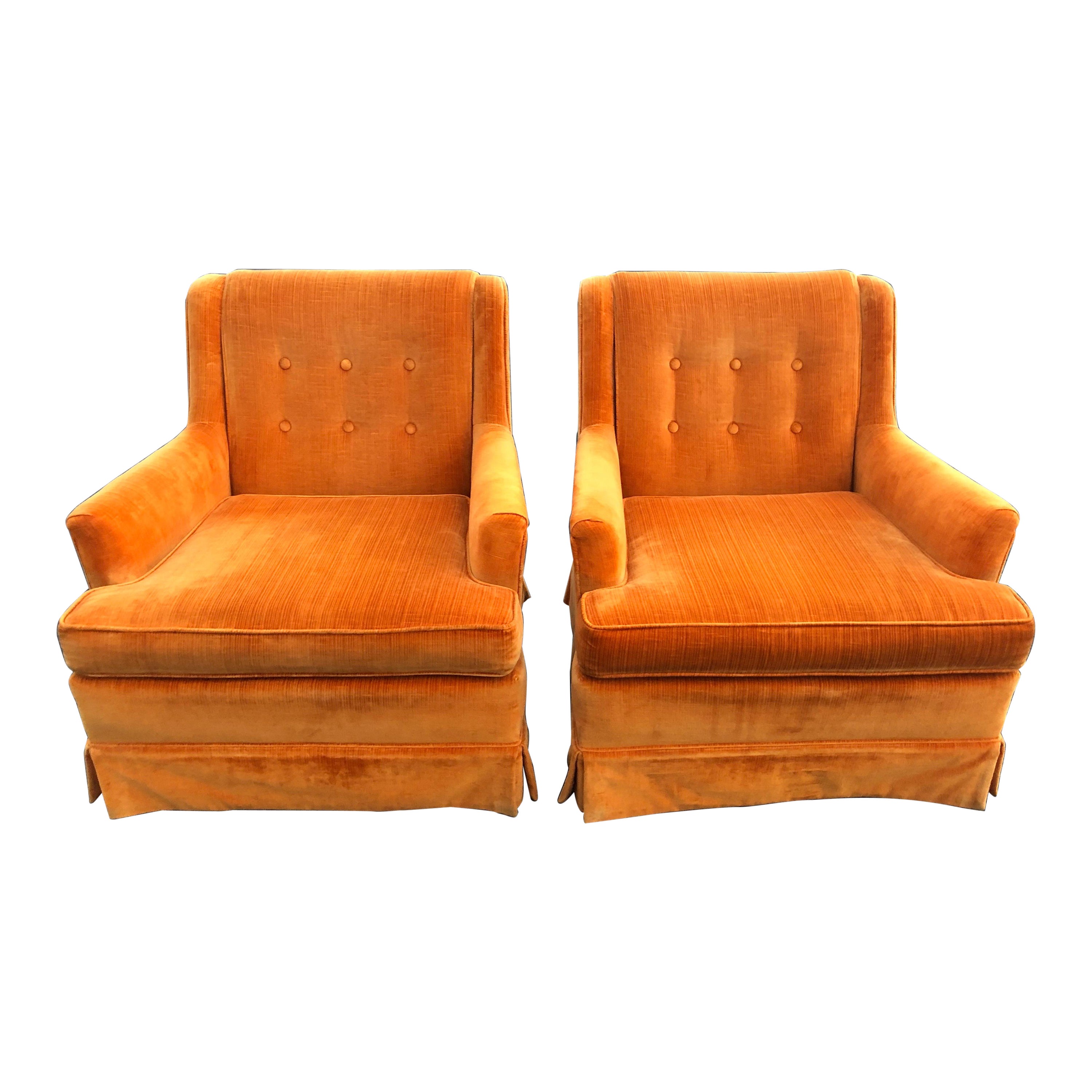 Pair of Orange Velvet Chairs by Woodmark Originals