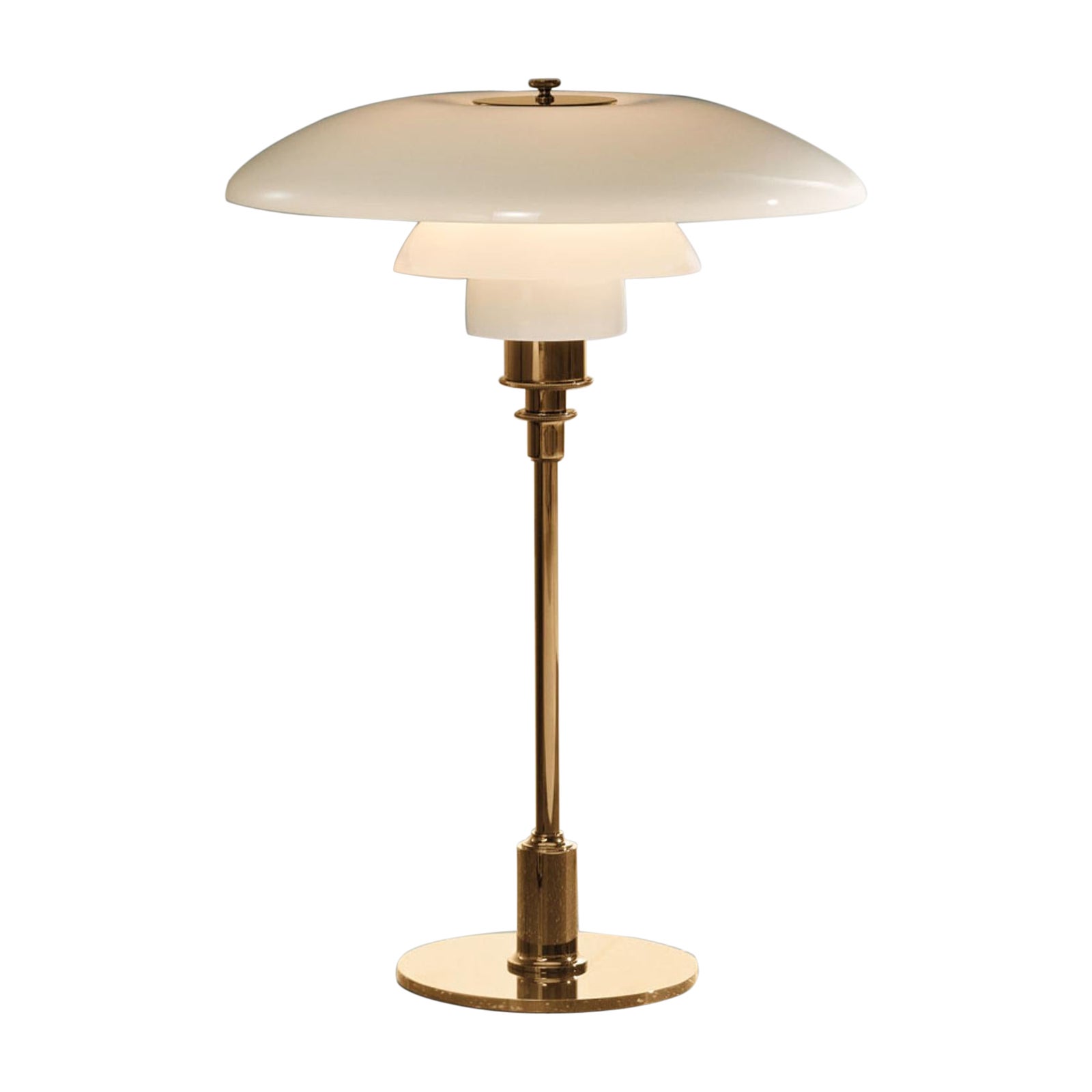 Brass Poul Henningsen PH 3/2 Glass Shades Table Lamp by Louis Poulsen