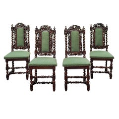 Antique Set of Four 19th Century French Renaissance Barley Twist Chairs