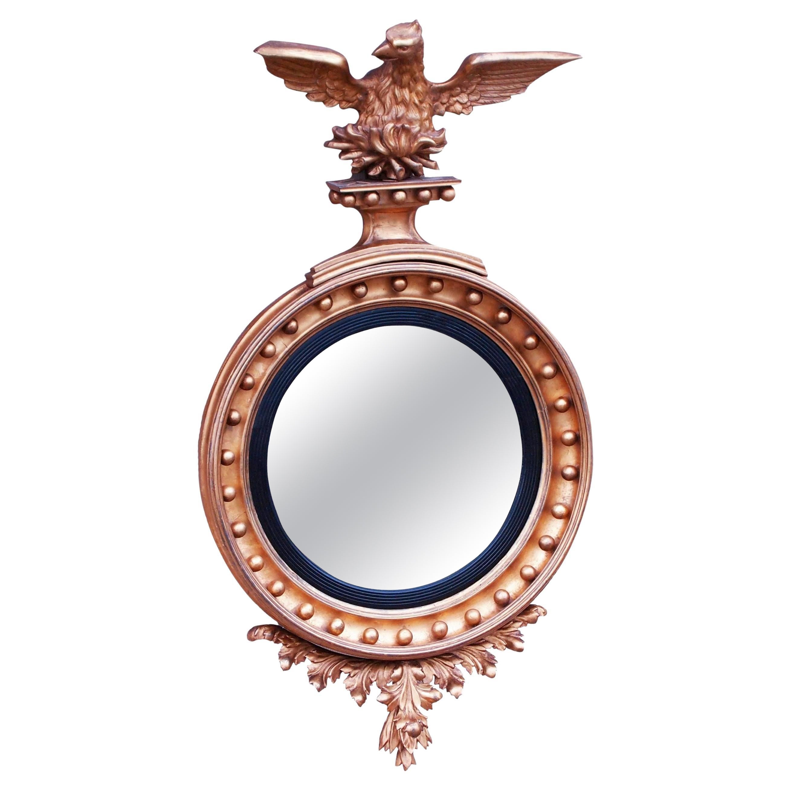 19th Century 'Regency Period, 1820s' English Giltwood Convex Mirror with Unusual For Sale