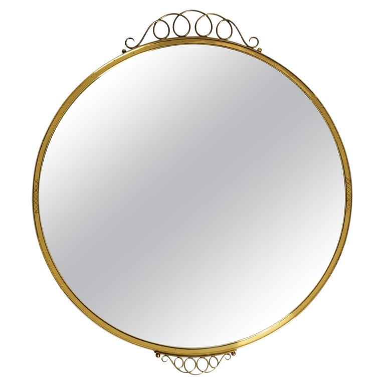Beautiful Round Heavy Mid Century Brass Wall Mirror by Münchner