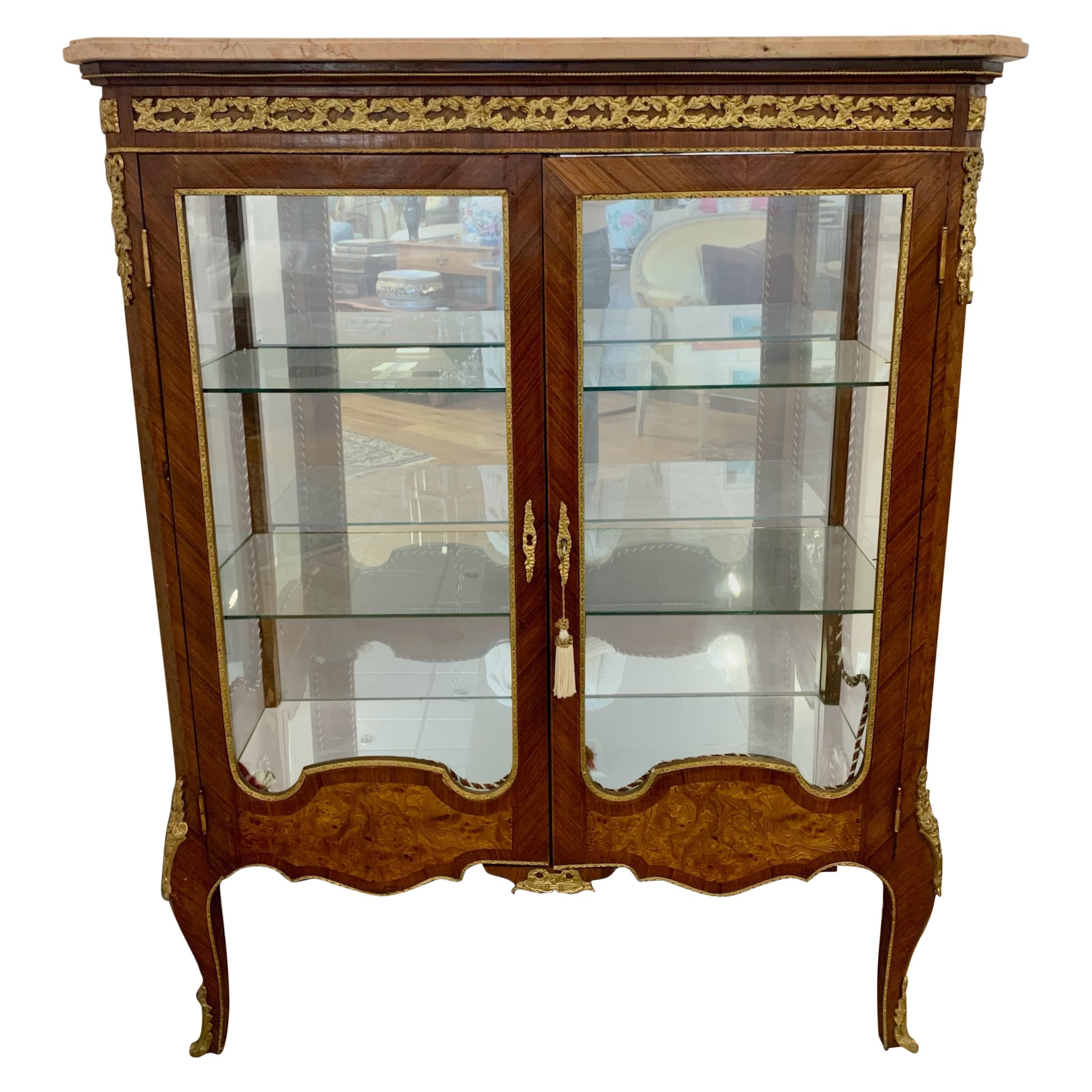 Antique 19th Century French Vitrine Display Cabinet Marble Top