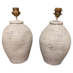 Antique Pair of Rustic Chinese Terracotta Jar Lamps