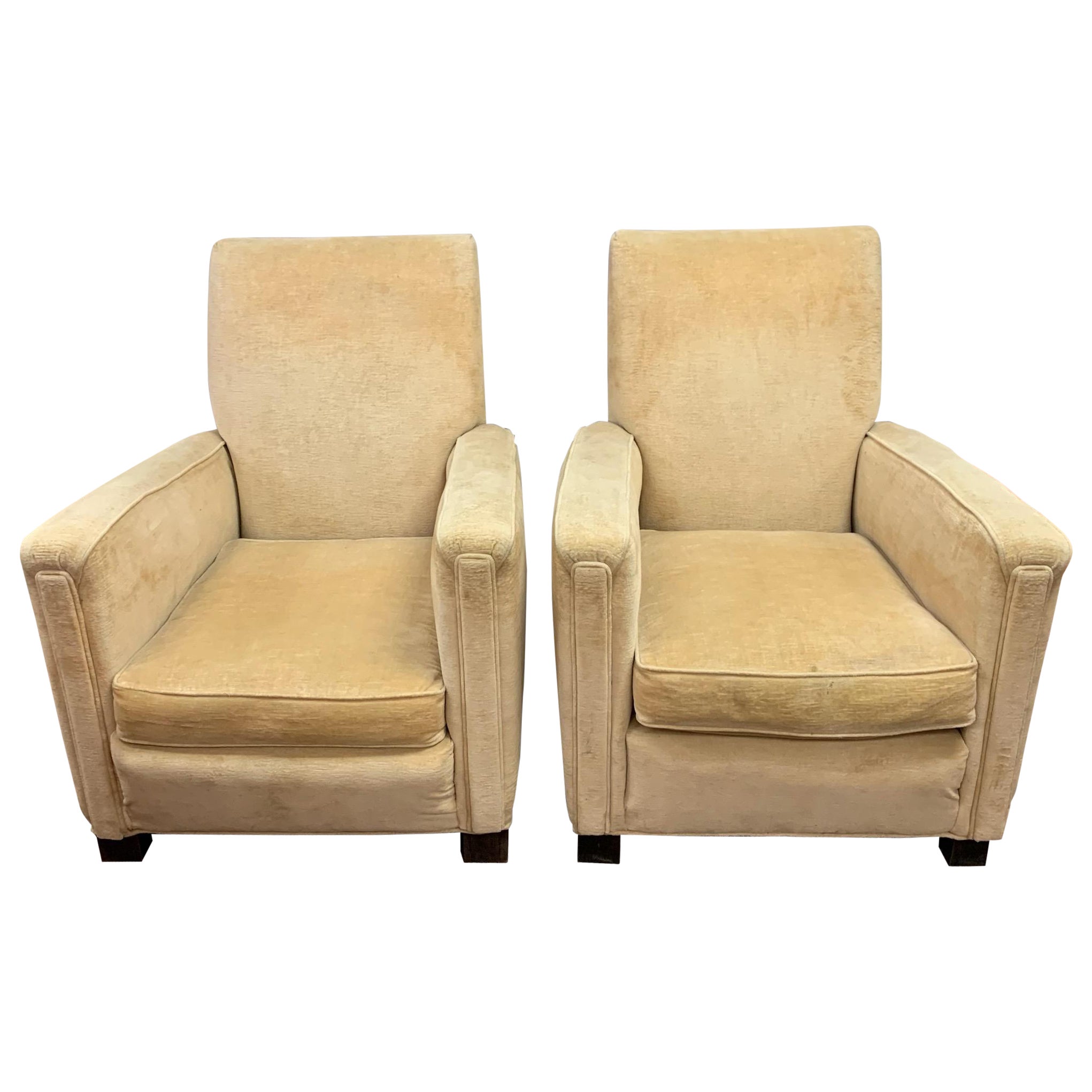 Pair of Matching Upholstered Art Deco Style Club Lounge Chairs