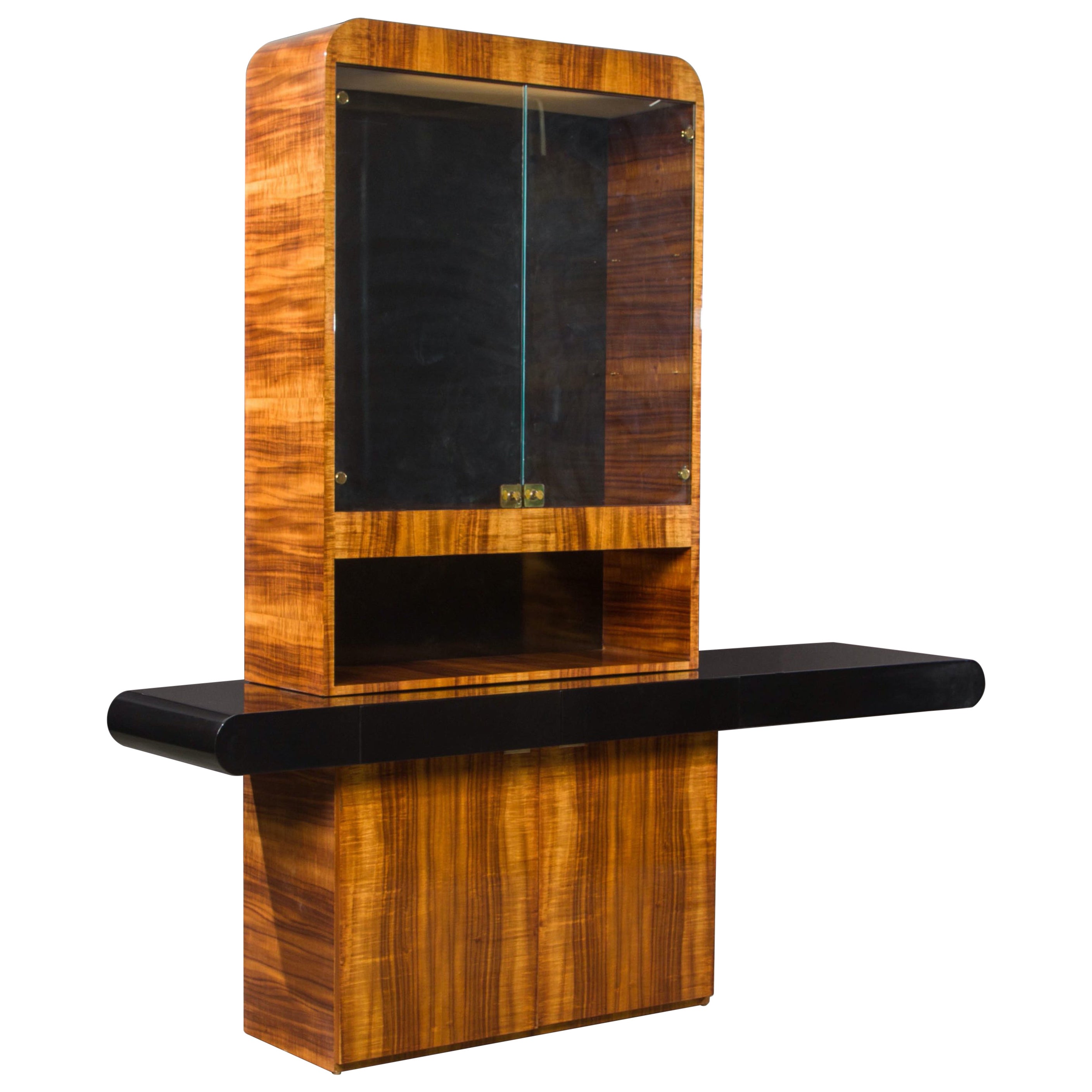 Vladimir Kagan Exotic Wood Illuminated Sideboard Bar Cabinet, c 1970s, Signed For Sale