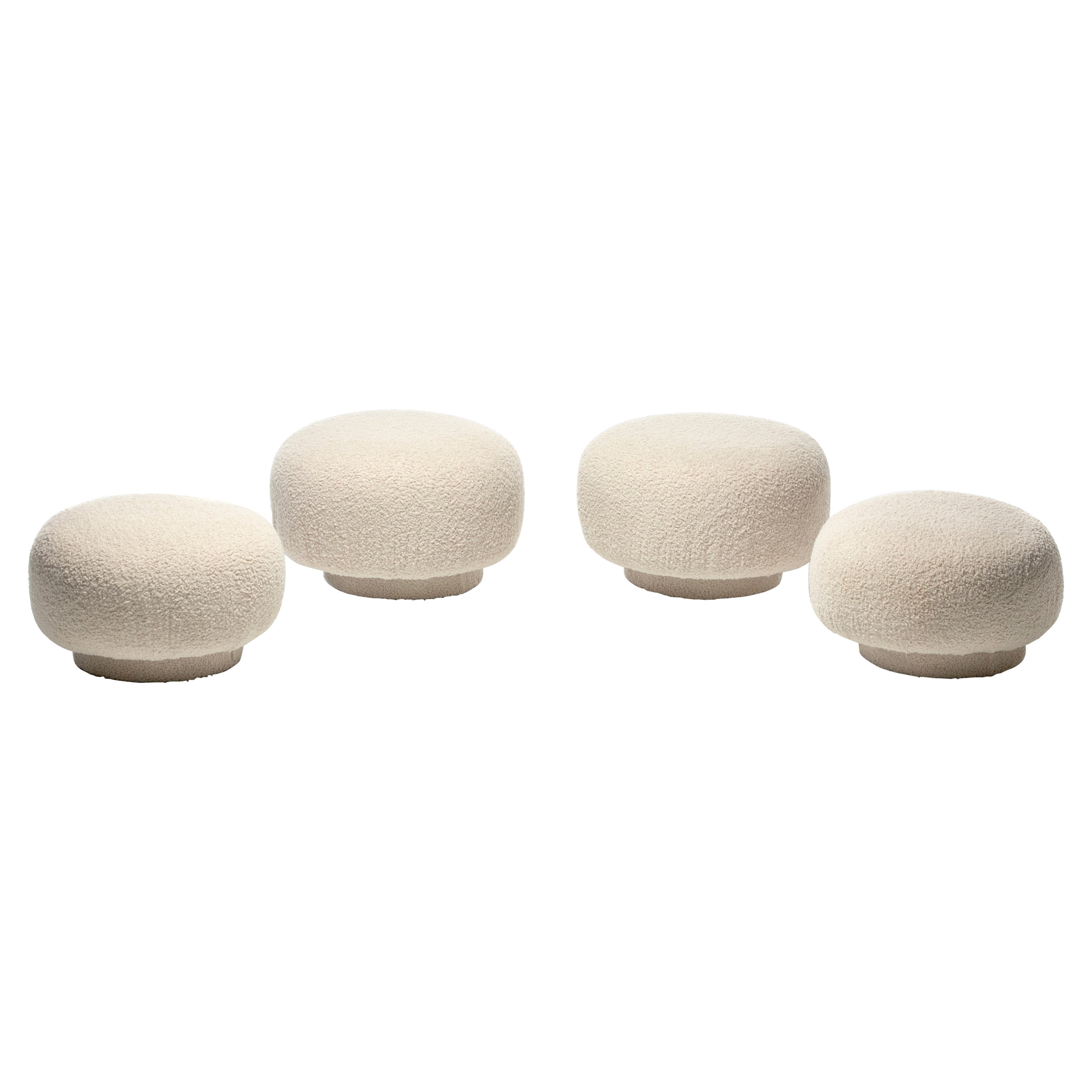 Mushroom Swivel Top Post Modern Style Ottoman Pouf in Ivory White Bouclé For Sale