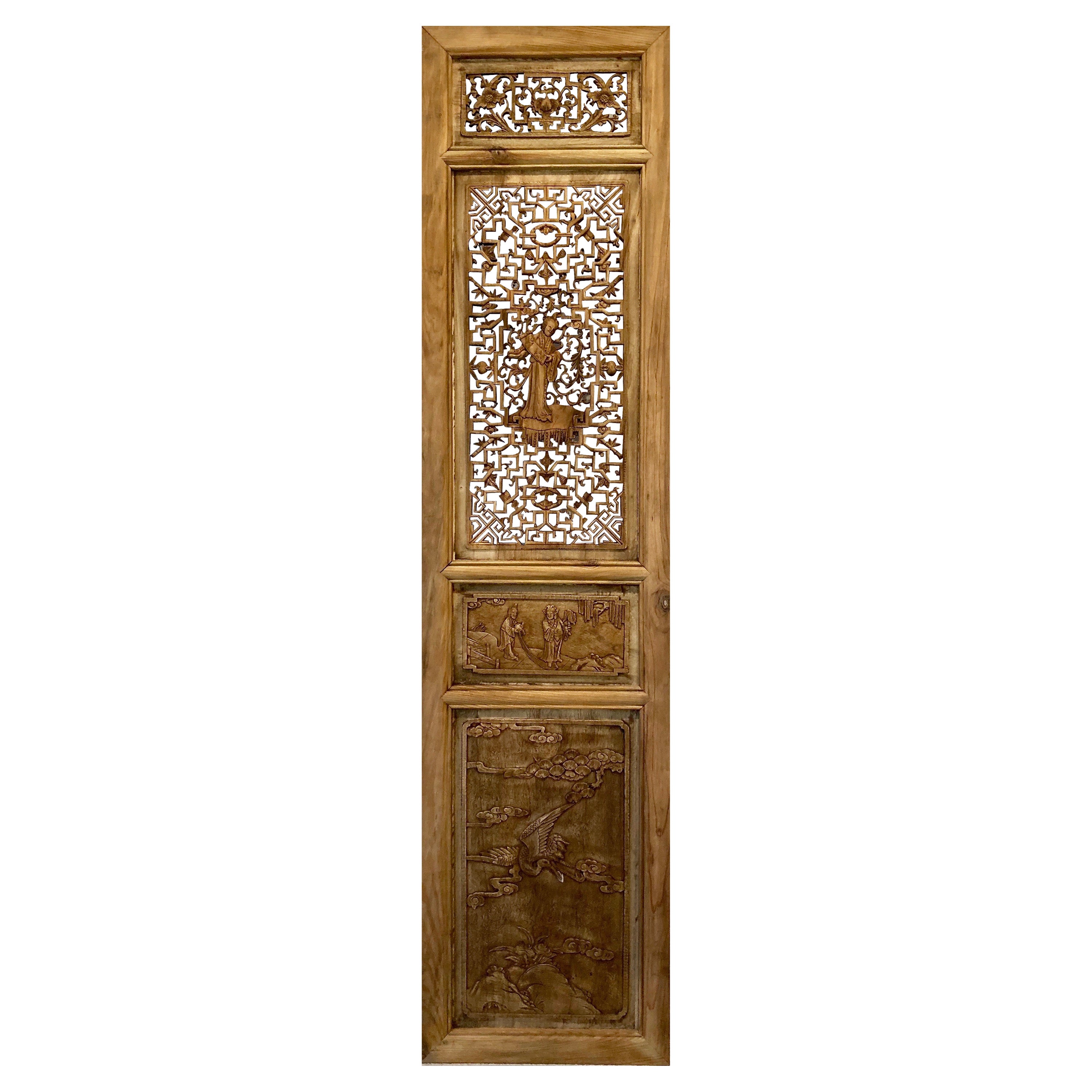 Antique Chinese Carved Wood Panel For Sale at 1stDibs