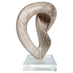 Free-Form Abstract Veined Marble Sculpture Signed SMO on a Lucite Base