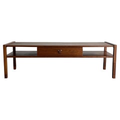 Vintage Edward Wormley for Dunbar Tiered Coffee Table, Walnut with Rosewood Drawer Pull