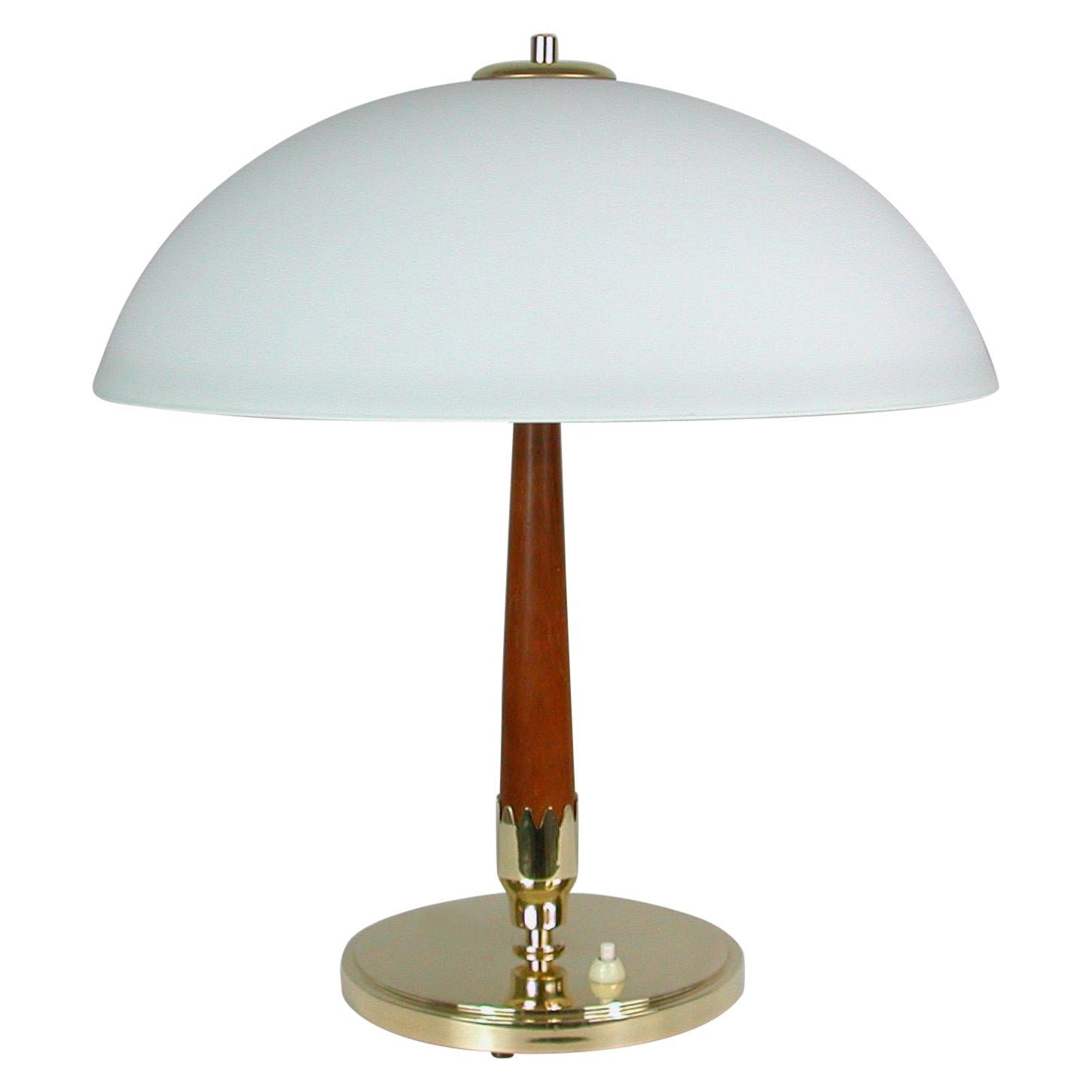 Midcentury Swedish Teak, Brass and Frosted Glass Table Lamp by Böhlmarks, 1950s
