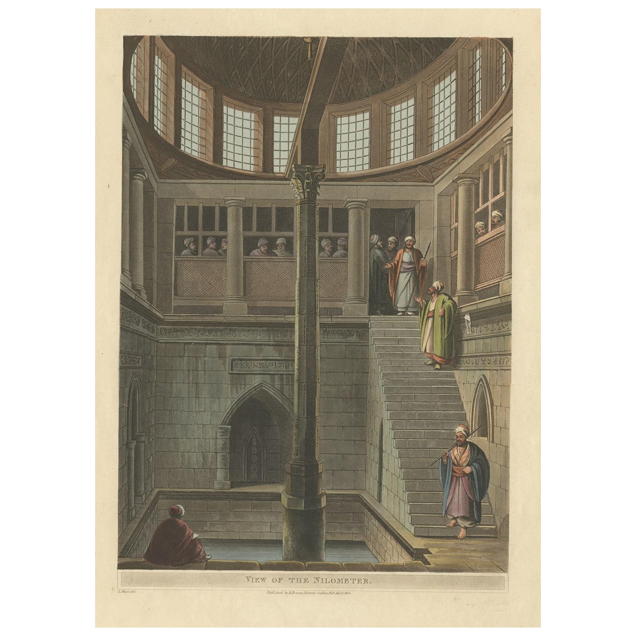 Seltener Druck eines Nilometers, eine Struktur, mit der Steuern in Ägypten berechnet werden, 1802