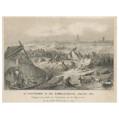 Vecchia veduta delle inondazioni del gennaio 1851 a Bommelerwaard, Paesi Bassi, 1861