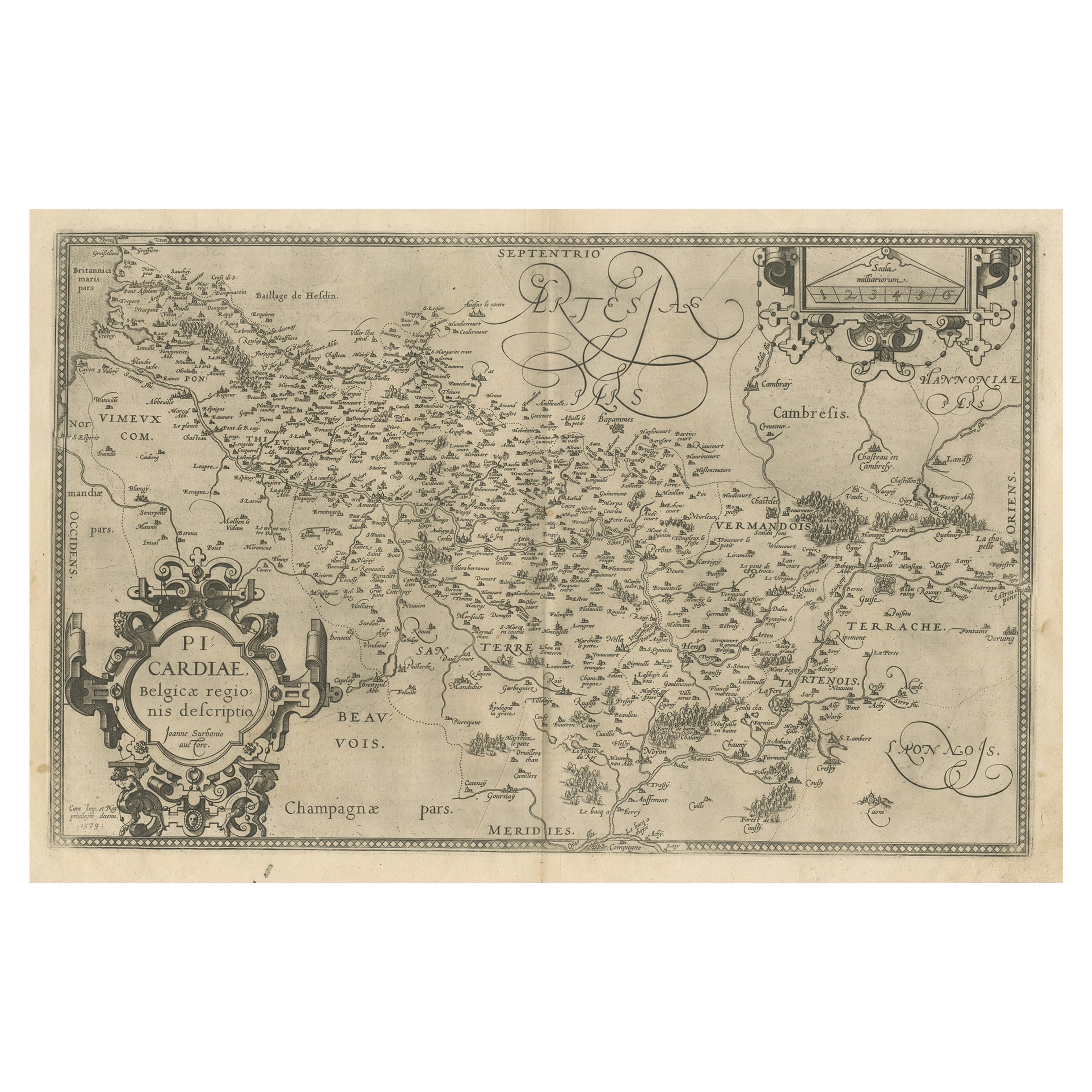 Original Antique Map of the Region of Picardy, France, ca.1602 For Sale