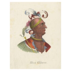 Antique Print of Mico Chlucco, the Long Warior, King of the Siminoles, Ca.1840