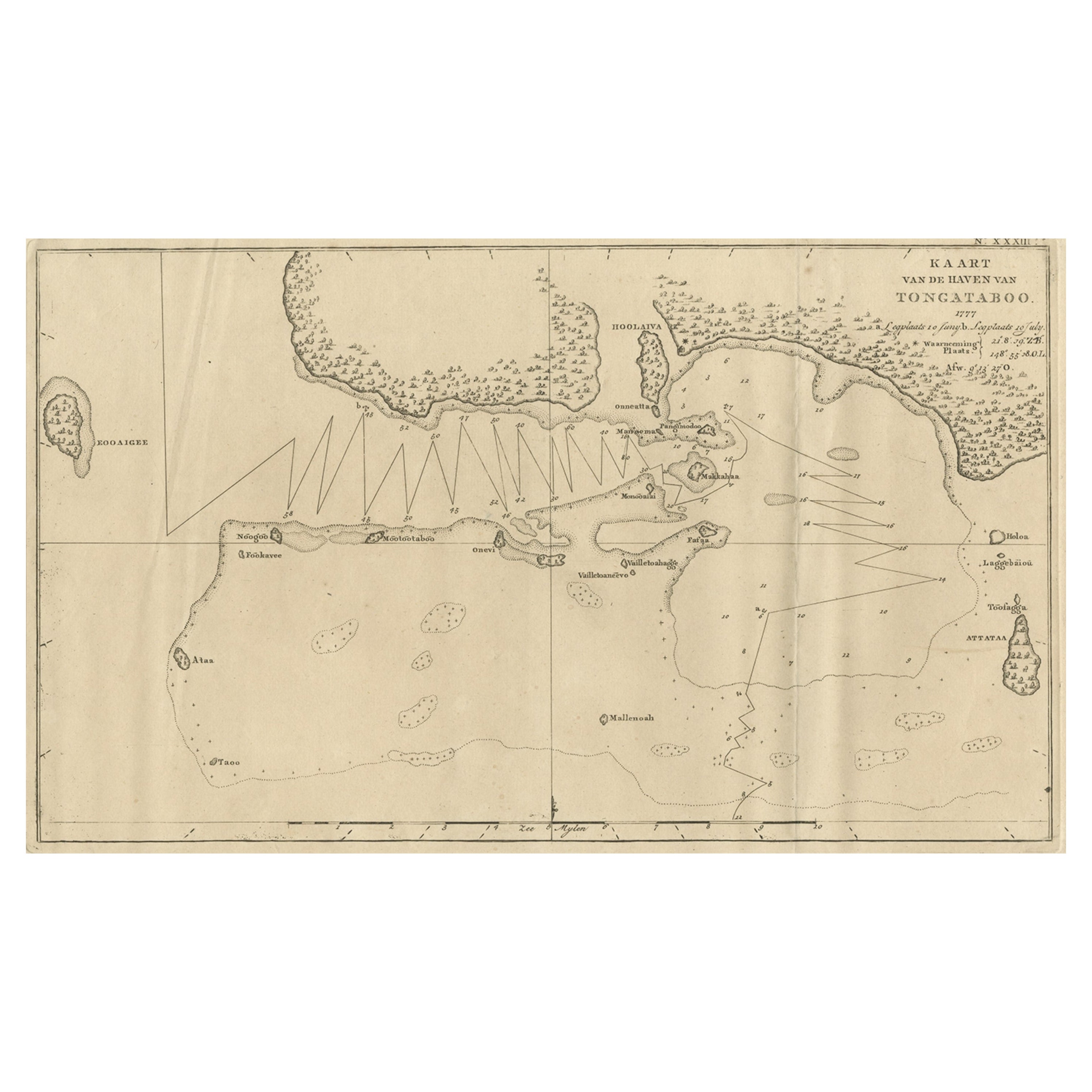 Carte ancienne du port de Tongatabu, l'une des îles de Tonga, 1803