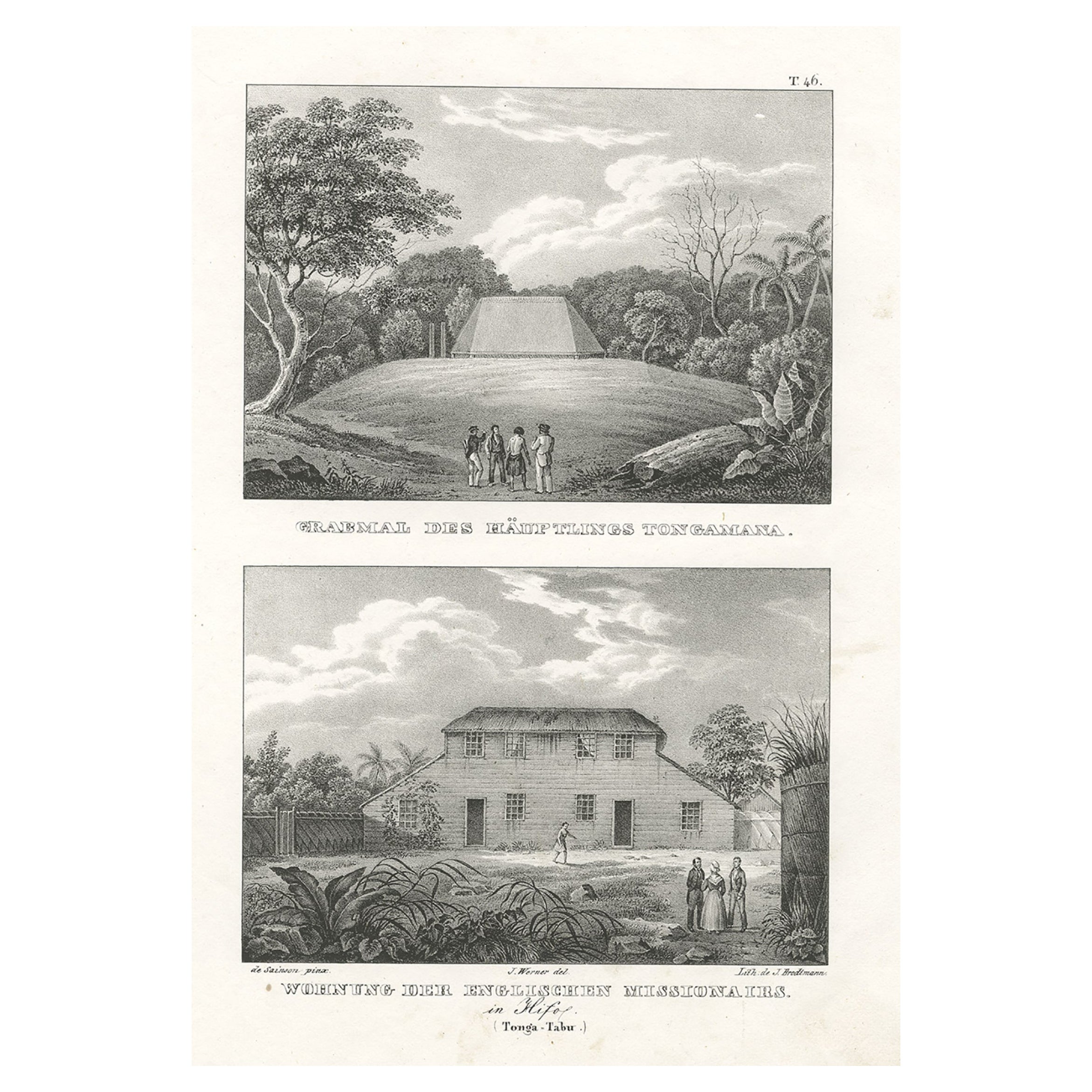 Résidence des missionnaires anglais à Hihifothe et Tomb de Tongamana, Tonga, 1836