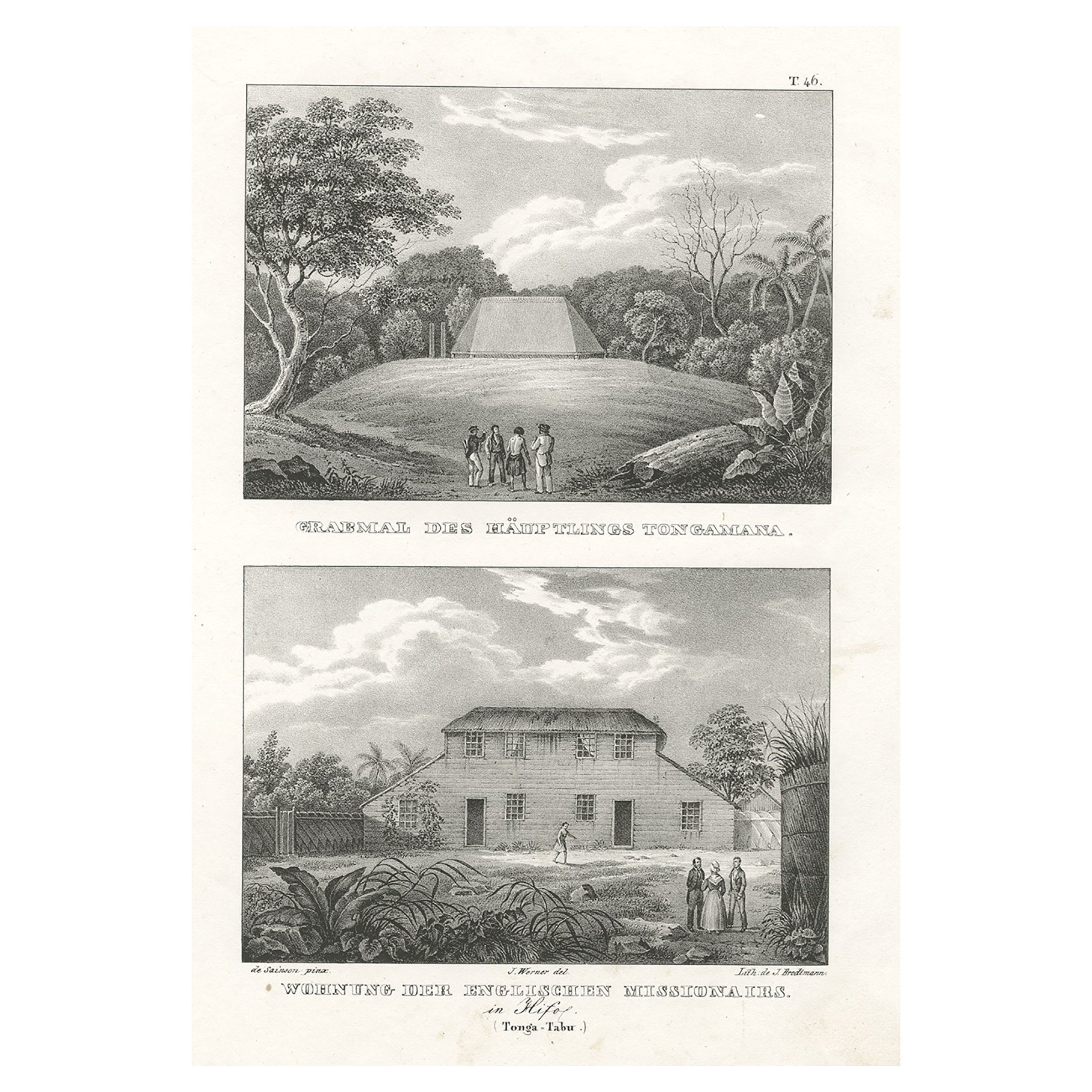 Residence of English missionaries in Hihifothe & Tomb of Tongamana, Tonga, 1836 For Sale