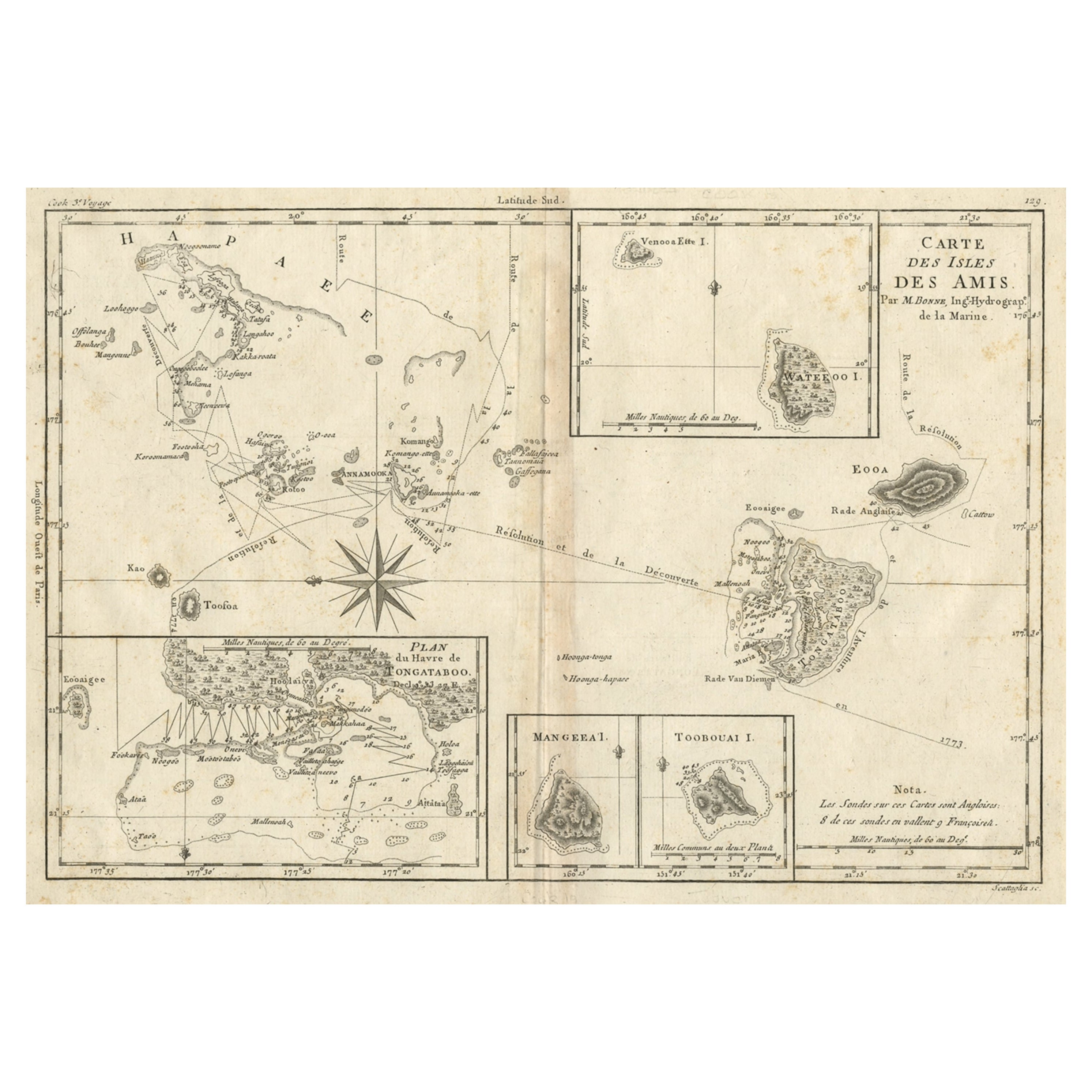 Old Map of the Kingdom of Tonga, Also Known as the Friendly Islands,  ca.1780 For Sale at 1stDibs