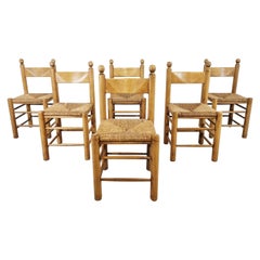 Vintage Brutalist Dining Chairs in Oak and Wicker, 1960s