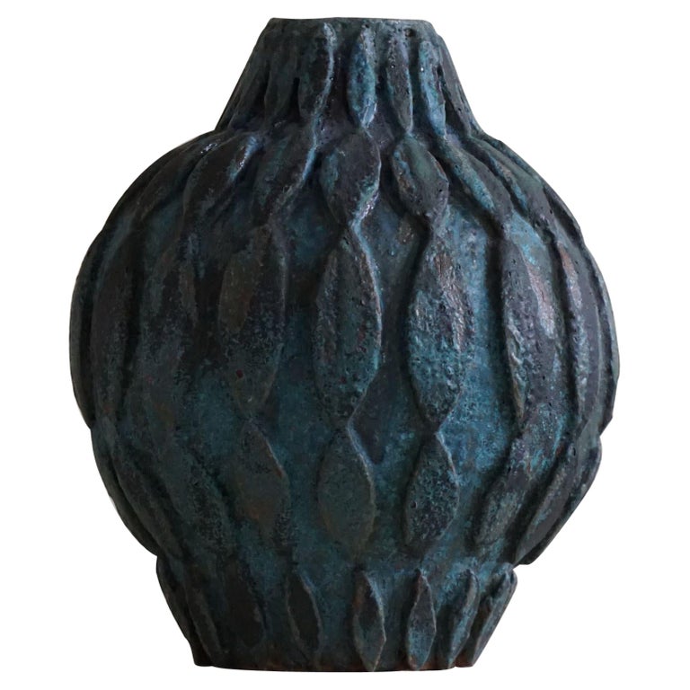 Ceramic, Stoneware Vase in Blue/Green Glaze by Artist Ole Victor, 2021 For Sale at 1stDibs