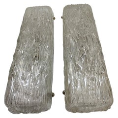 Pair of Large Mid Century Modern Venini "Tree Bark" Pattern Wall Sconces